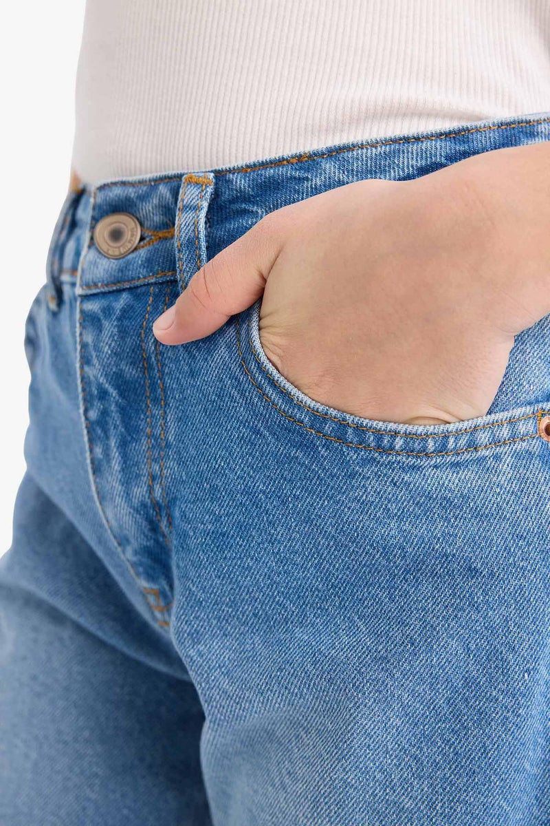 DeFacto Blue Girl Girl Straight Fit Large Jeans Casual - Image 5